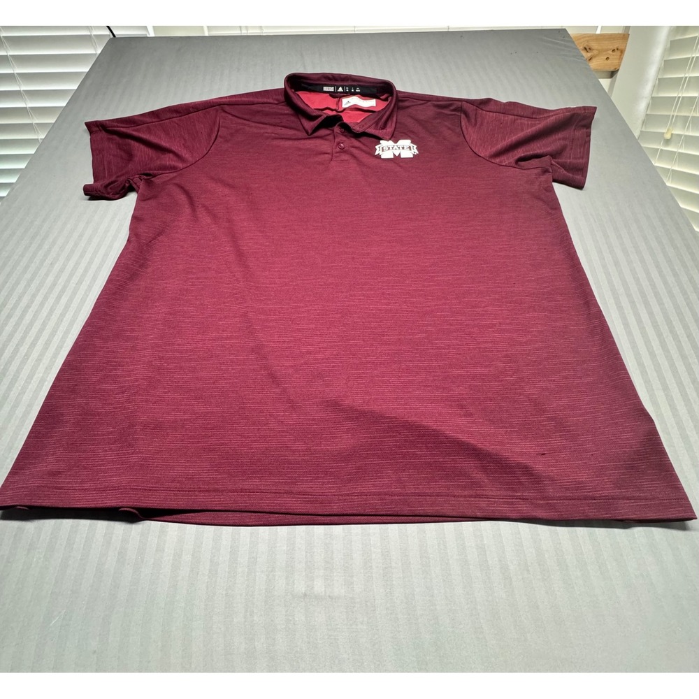 Adidas Mississippi State Bulldogs Mens 2XL Polo Shirt Maroon MSU NCAA Fan Gear